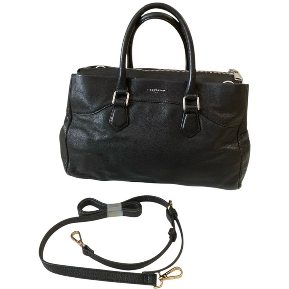 Liebeskind Berlin Georgia Foil Leather Satchel Black Crossbody Bag